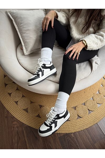 İnan Ayakkabı Women's Sneakers Black&White (Sole 4 cm)