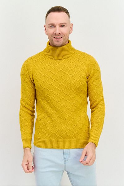 Sorbino Men Funnel Neck Pointelle Sweater, Yellow
