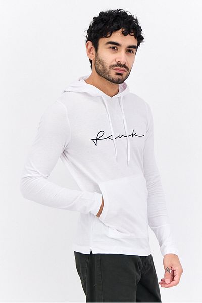 French Connection Men Hooded Embroidered Logo Long Sleeve Sweatshirt, White