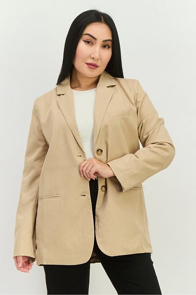 NIA Women Regular Fit Stripped Blazer, Tan