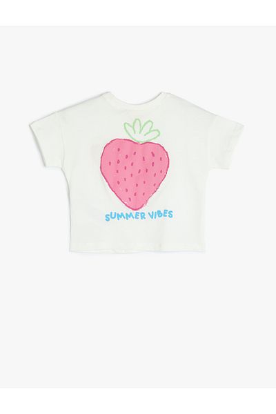 Koton Crew Neck Short Sleeve Strawberry Print Cotton T-Shirt
