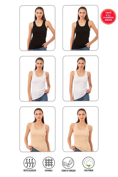 ÖZKAN underwear Özkan 0111 - 6 عبوات مضلع للنساء، 100% قطن، مضلع مرن ومريح، حزام سميك محبوك