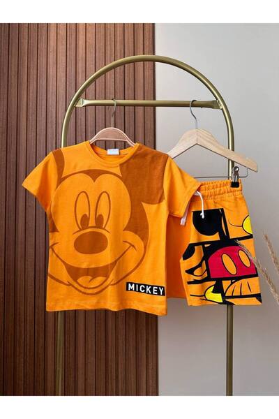 shop Mickey Back-Printed, Elastic Waist, Lace-Up, Cotton Fabric Boys' Shorts Set
