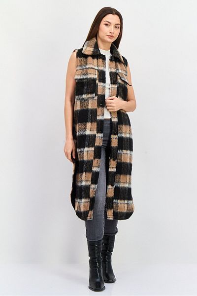 Violet Romance Women Plaid Sleeveless Trench Coat, Multicolor