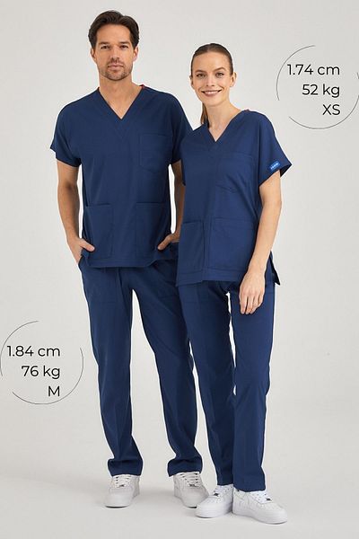 Pozitif Üniforma Tricou de asistentă din Lycra albastru petrol. Costum chirurgical de jos. Uniforme
