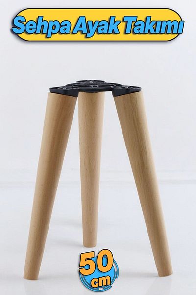 Badem10 Set de 3 picioare 50 cm Masă de cafea din lemn Zigon Puf Scaun Picior Mese Picioare 50 cm Include dispozitiv de conectare