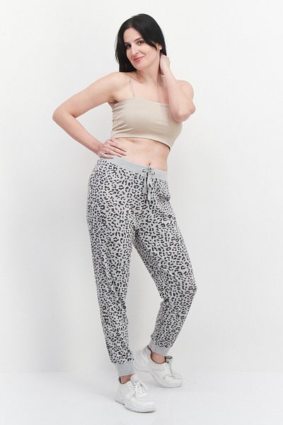 BB Dakota by Steve Madden Women Animal Print Drawstring Jogger Pant, Grey