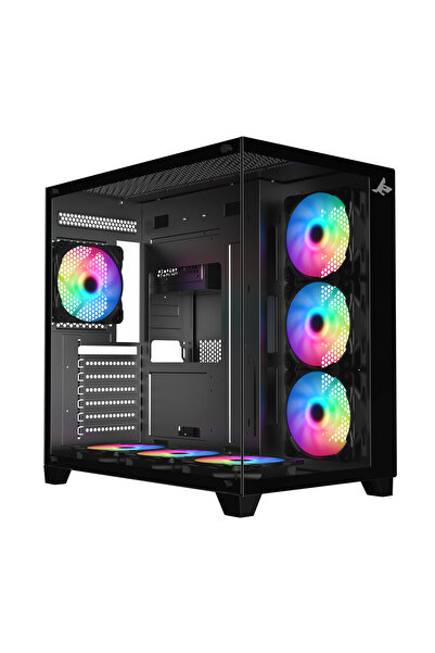 SHARX علبة (XI700B) Profin Atx Mid-tower، 7 مراوح Argb مقاس 120 مم، زجاج مقسّى، دونجل من النوع C، USB 3.0/2.0