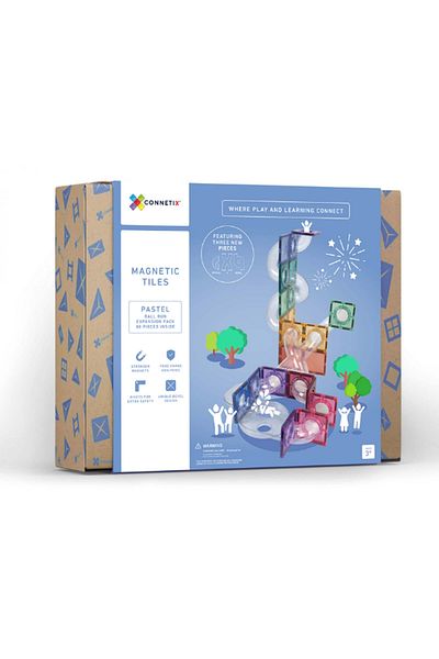Connetix Pastel Magnetic Build Set - 80 Pieces, Form and Clear Tube, Ball Run Expansion Bundle