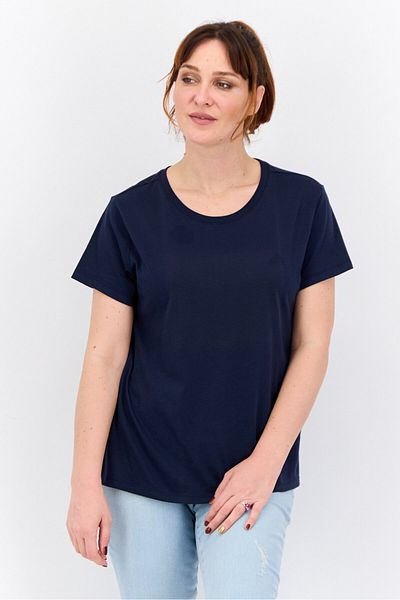 Nautica Women Round Neck Short Sleeves Plain T-shirt, Navy