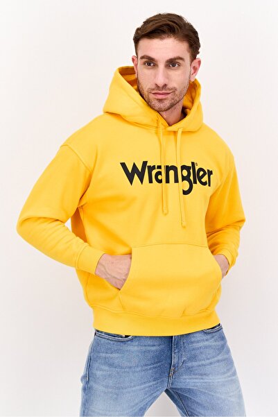 WRANGLER Men Brand Logo Long Sleeves Hooded Sweatshirt, Dark Yellow