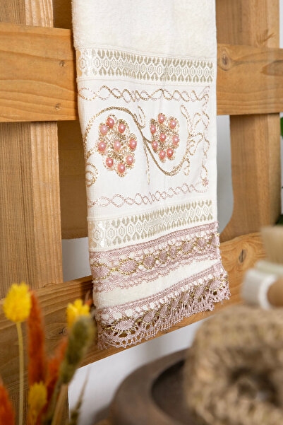 FAVORA 100% Cotton Guipure Bridal Towel Set of 2 50X90 - Powder