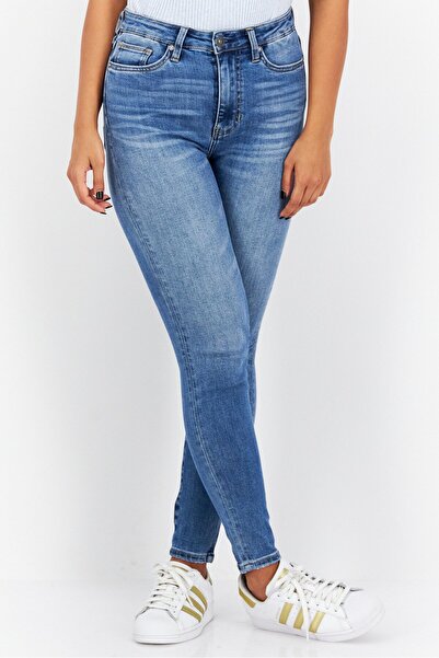 Earnest Sewn بنطلون جينز نسائي ضيق بخصر مرتفع وقابل للتمدد، أزرق مغسول