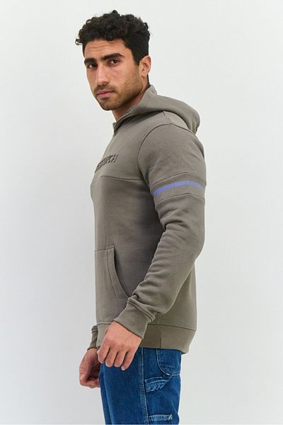 Crosshatch Men Embossed Print Fleece Hoodie, Grey