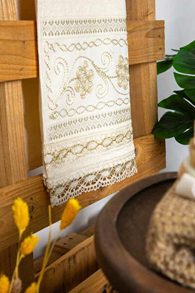 FAVORA 100% бавовняні весільні рушники з мереживом, 2 шт., 50x90 - кремові