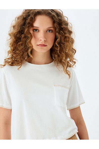 Koton New Season Crew Neck Short Sleeve T-Shirt with Pocket Stitching Detail