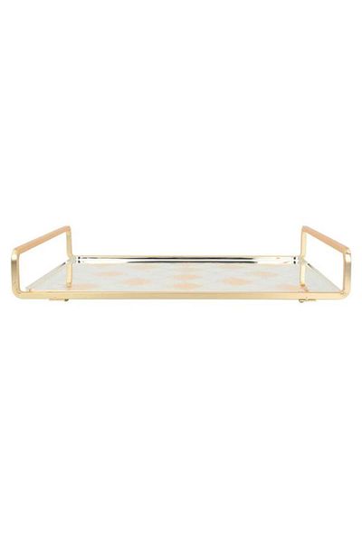 ALSAIF Tofariyah Steel 42X30X7.8 Cm Rectangular Engraved With Large Gold Silver Square Handle