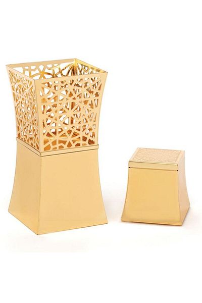 ALSAIF طقم مبخرة من الفولاذ مع قاعدة وصندوق بخور 10×10×20 سم ذهبي