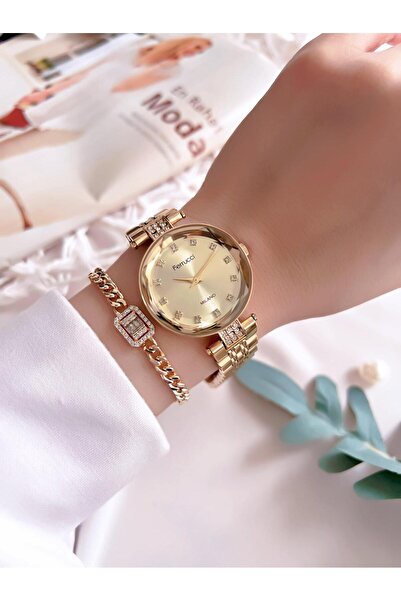 Ferrucci ساعة يد نسائية مقاومة للماء بطول 30 متر - حبل فولاذي، مضاد للتشويه، مضاد للألوان، وسوار BFC.03354.4