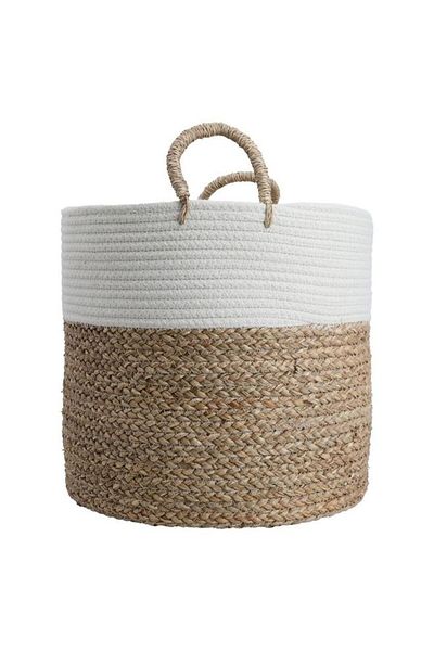 ALSAIF Cotton Baskets Set 29 X 35 X 37 Cm Round With Handle 3 Pieces Beige