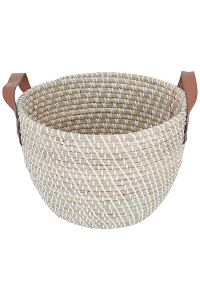ALSAIF Wicker Basket Round 35 X 35 X 25 Cm Light Beige