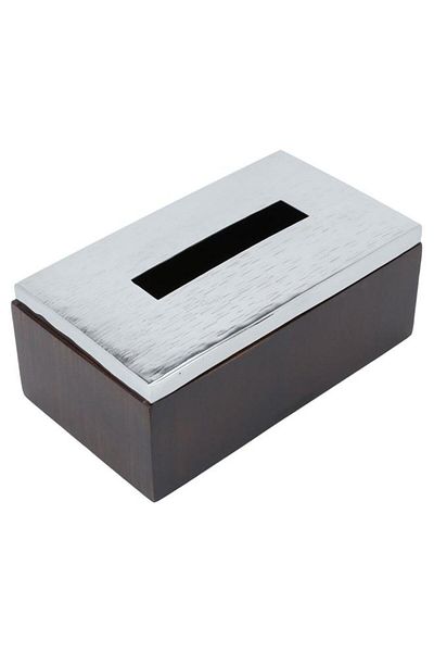 ALSAIF Wooden Tissue Box With Steel Lid Brown