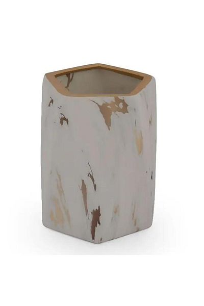 ALSAIF Porcelain Vase 10 X 10 X 15 Cm Pentagon Shape White Marble
