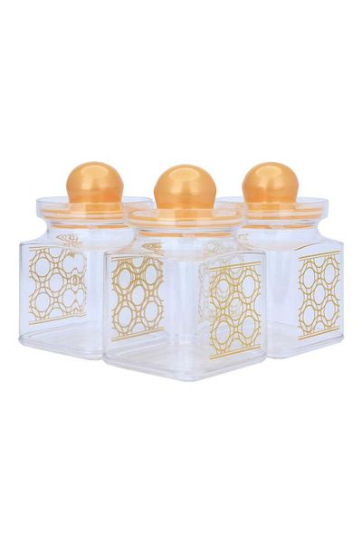 ALSAIF Plastic Spices Box Set Square Gold Embossed 3 Pieces Transparent