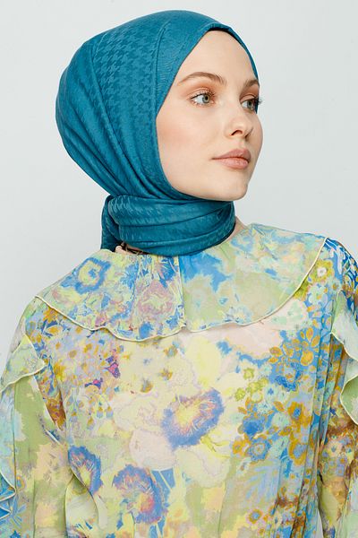 VALORSCARF Şal cu model de picături de gâscă - albastru petrol