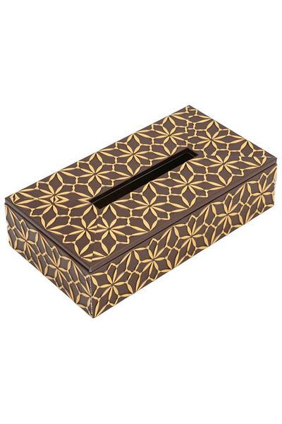 ALSAIF Wooden Tissue Box 23.5X13X6 Cm Gilded Engraving Brown