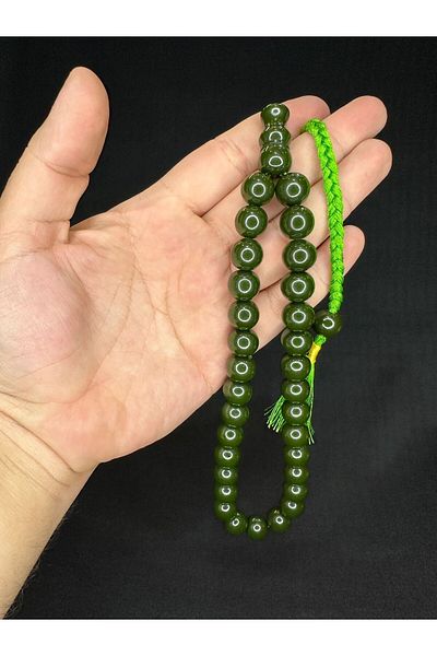 Anemore Collection Special Gift for Lover Crimping Stick Amber Rosary Dark Green Color Sphere Cut 13 mm H-1600.