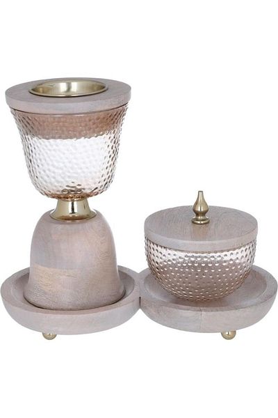 ALSAIF Glass Incense Burner And Incense Box Set 3 Pieces Transparent Brown