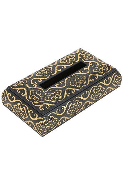 ALSAIF Wooden Tissue Box Engraved Black