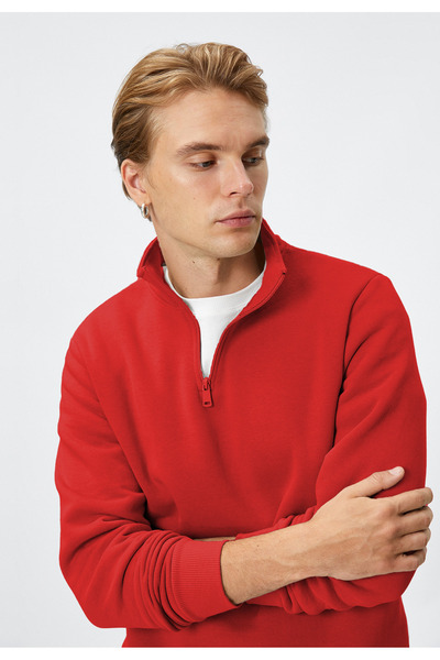 CMZ COLLECTİON Unisex Relax Fit Rahat Kesim Dik Yaka Sweatshirt Pamuklu Içi Polarlı Yarım Fermuarlı