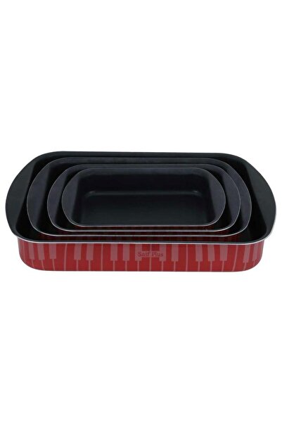 ALSAIF Tray Set 4 Pieces Rectangular 25 X 30 X 35 X 42 Cm Red