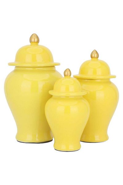 ALSAIF Porcelain Vase Set 3 Pieces With Lid Yellow