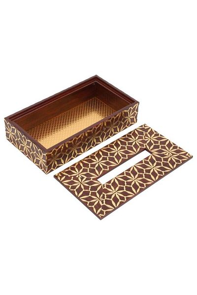 ALSAIF Wooden Tissue Box 23.5X13X6 Cm Gilded Engraving Brown