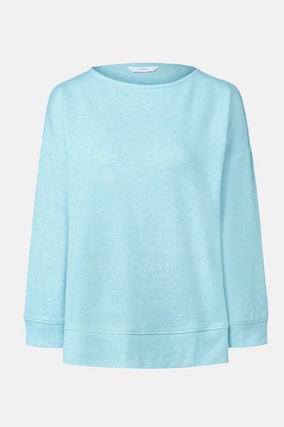 Tchibo Women Round Neck Textured Long Sleeve Sweatshirt, Sky Blue