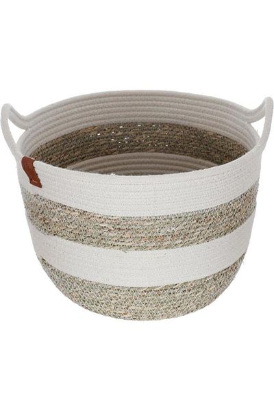 ALSAIF Wicker Baskets Set 40X40X30 / 35X35X25 / 30X30X20 Cm Deep Round With Handle 3 Pieces Beige / White