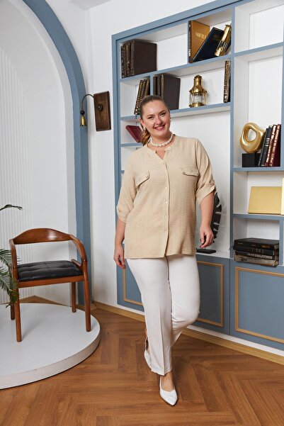 RMG Large Size Mink Shirt with Pocket Cover Stone Detail