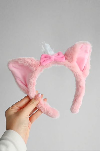 EFBUTİK Pink Plush Bow Cat Hair Crown