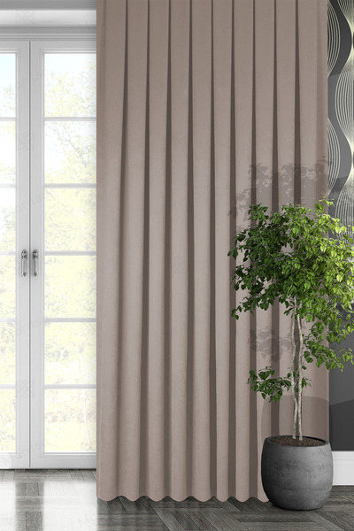 MARİTSA Kadife Dokulu Serisi Bej Sık Pile(1x3) Tek Kanat Fon Perde