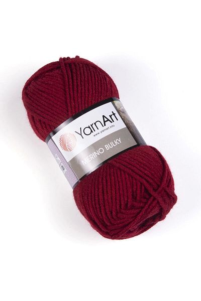 Yarnart Merino Bulky - خيط محبوك يدويًا باللون الأحمر الداكن-3024