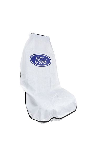Ford غطاء مقعد السيارة، غطاء حماية مقعد السيارة من الغبار والأوساخ، لطقم مقعد مكون من قطعتين باللون الأبيض