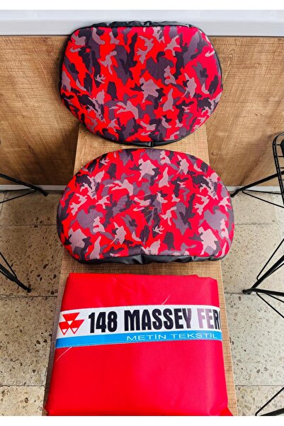 metingiyim Massey Ferguson 148 Plain Red Canvas Seat Cover with Gift