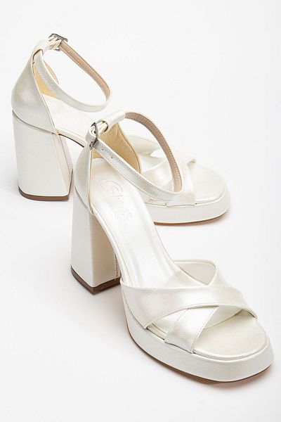 Hayalimdeki Ayakkabı Beijing White Mother of Pearl Skin Platform Open Toe Thick Heeled Shoes