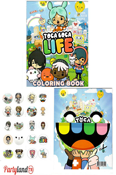 PartylandTR Toca Boca Boyama Kitabı (Boyama , Sticer , Arka Kapak Maske )