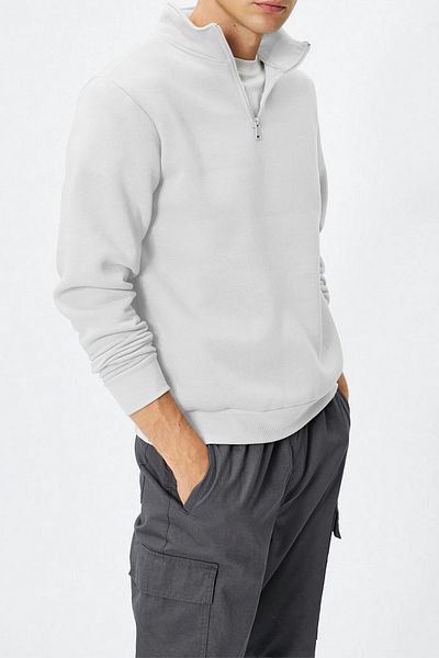 ruNadeS Λευκό Comfort Regular Fit Άνετο Καλούπι με φερμουάρ Όρθιο γιακά Basic απλό φούτερ