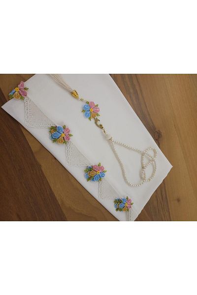 onlaynticaret Needle Embroidered Handcrafted MEVLUT COVER and Rosary Set O-000153