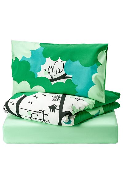 erorex 3-piece bedlinen set for cot, green/turquoise, 60x120 cm